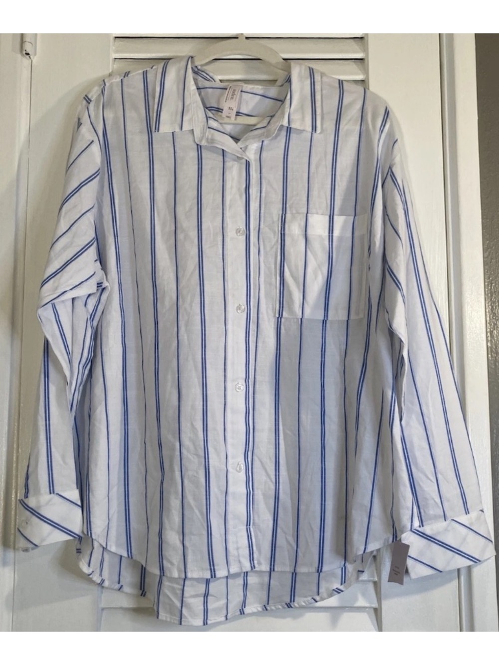 Auden White Button-Up Pajama Top with Blue Stripes